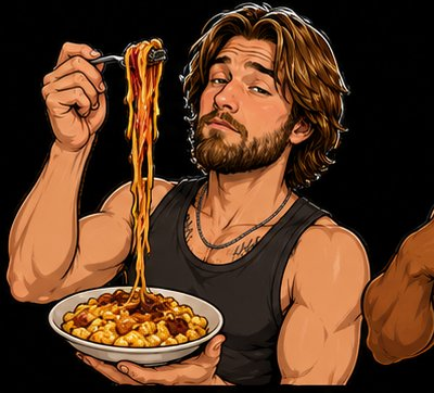 Noah eating noodles
